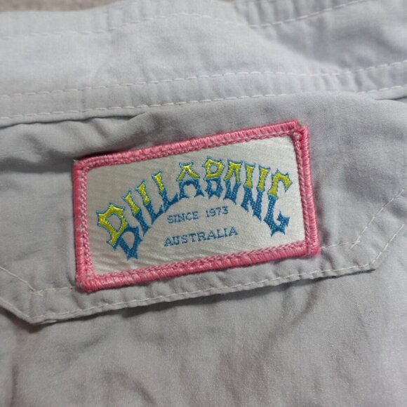 Vintage Billabong Swim Shorts 32 Gray Pink Nylon 5" Made in USA 90s - Picture 2 of 11